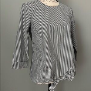 J.Jill Striped Tie Front Blouse NWT Minimalist Work Office Top Black White XS